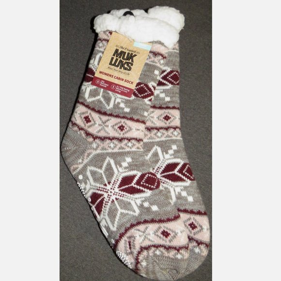 Muk Luks Cabin Socks Slip Resistant Faux Shearling Lining ONE SIZE Slipper Socks - Picture 5 of 11